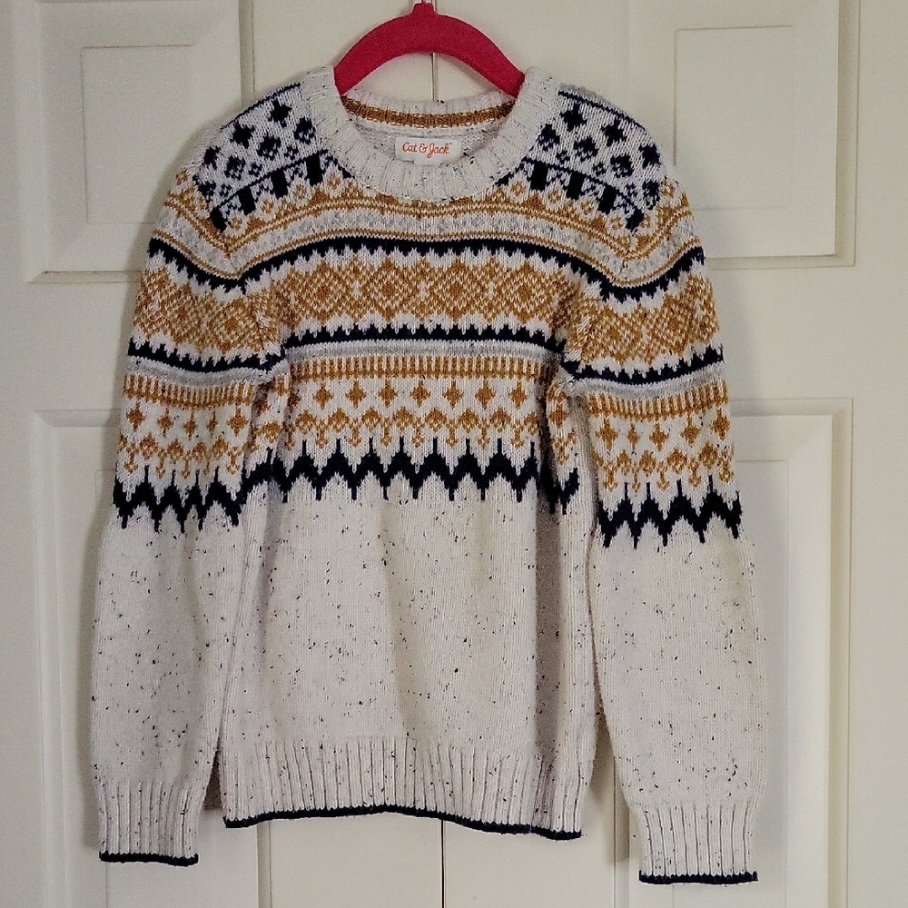 Cat & Jack Boys/Girls Faire Isle Sweater Neutral Sz 5t Blue Tan Fall Colors